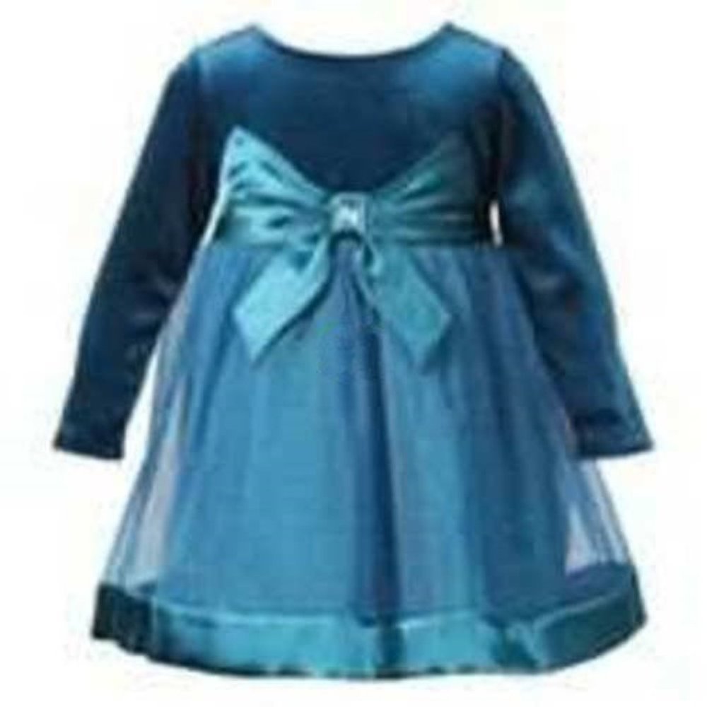 Girls Christmas Dress 2T Teal Sparkle Velour Long Sleeve Crew Youngland